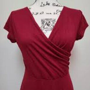 Lotusmile Lakshmi Burgundy Wrap Dress Cap Sleeve A-Line NWT Size Medium